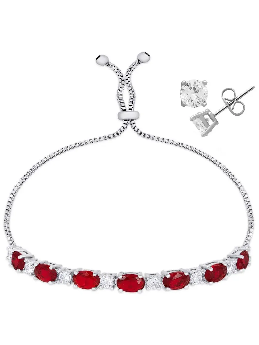 Комплект браслета и серег с цитрином и фианитами, Oval Simulated Gemstone and Round Adjustable — изображение 1 из 4