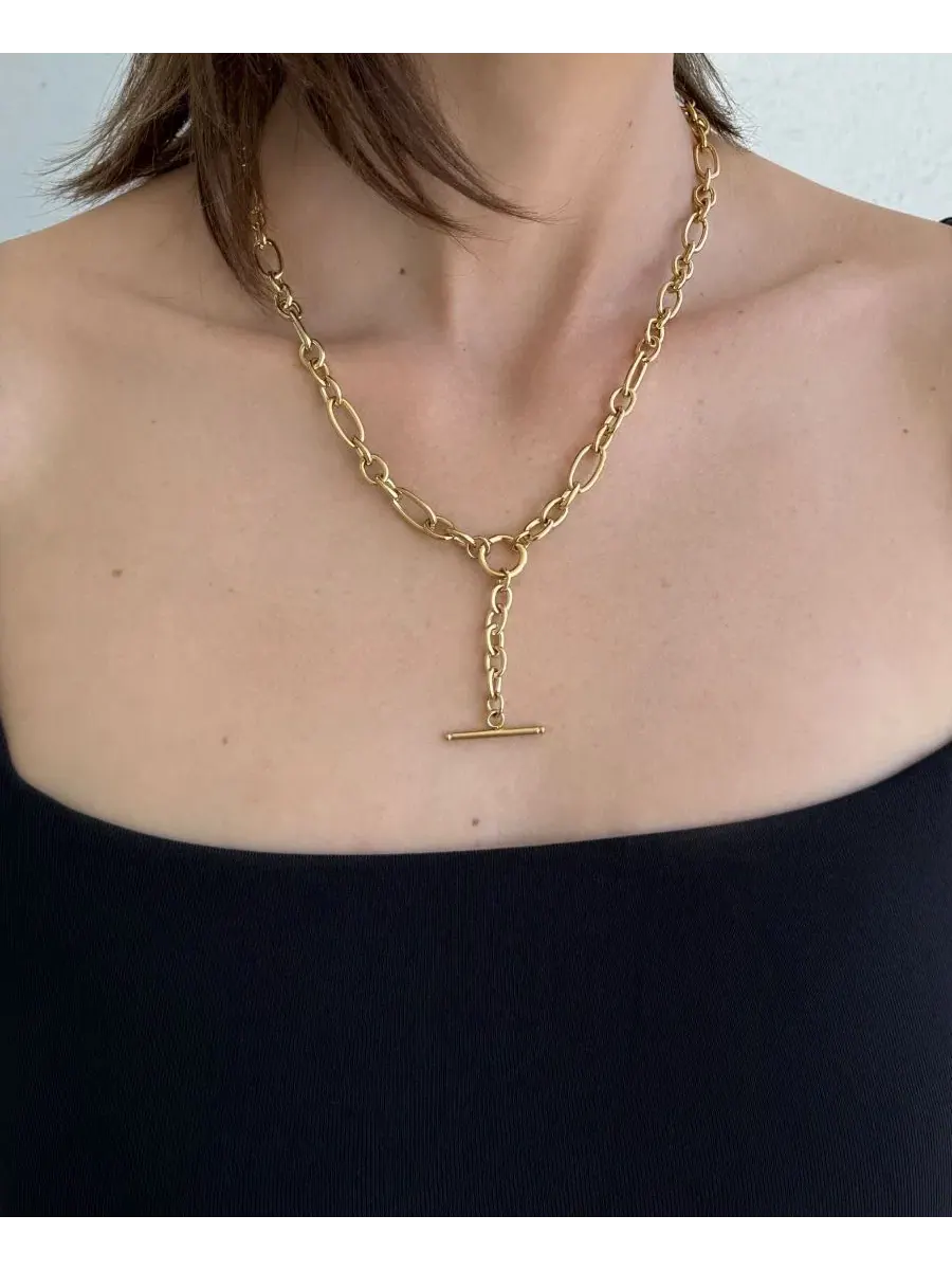 Ожерелье Y-образное 18K с позолотой, смешанные звенья ADORNIA — изображение 3 из 5