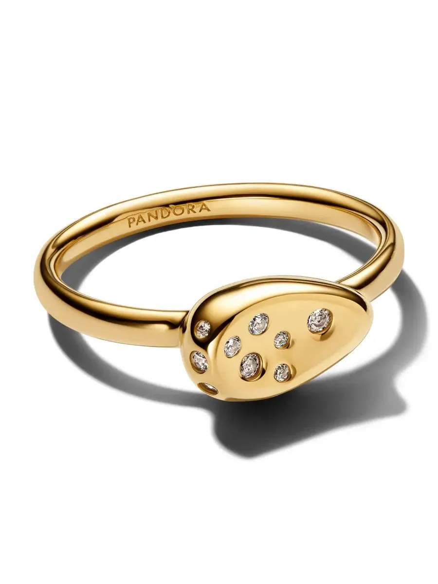 Кольцо-печатка с камнями Medium Stone-Set Oval Pandora — изображение 2 из 3, оттенок золотистый