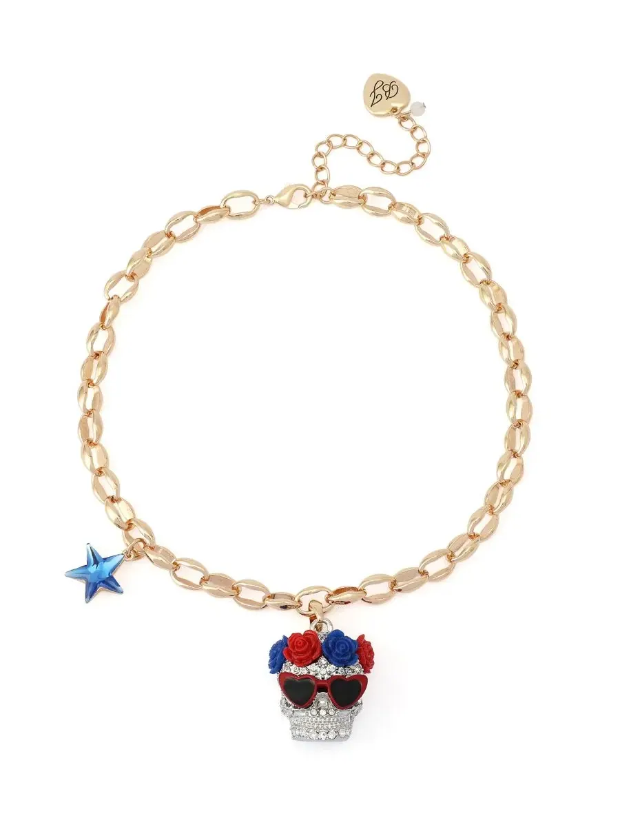 Кулон с черепом из стекла с цепочкой Betsey Johnson — изображение 1 из 4, оттенок красный/золотистый