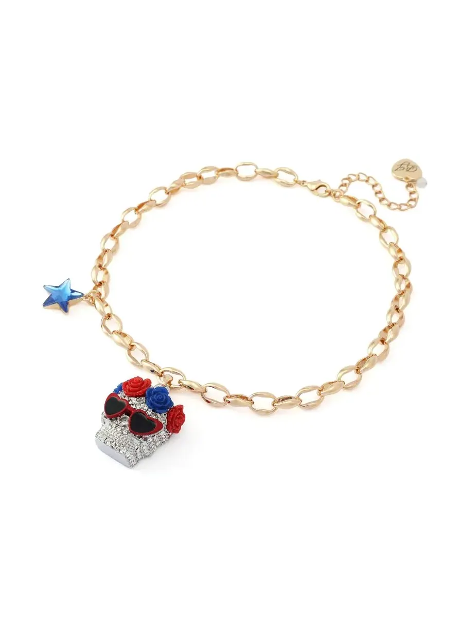 Кулон с черепом из стекла с цепочкой Betsey Johnson — изображение 2 из 4, оттенок красный/золотистый