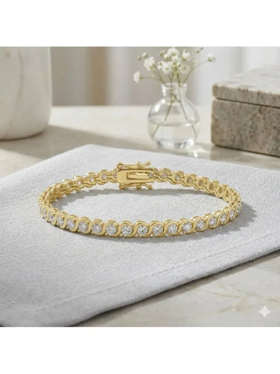 Браслет-теннис с волнообразным дизайном, Radiant Round CZ Polished Wave Design Tennis Bracelet — изображение 2 из 3