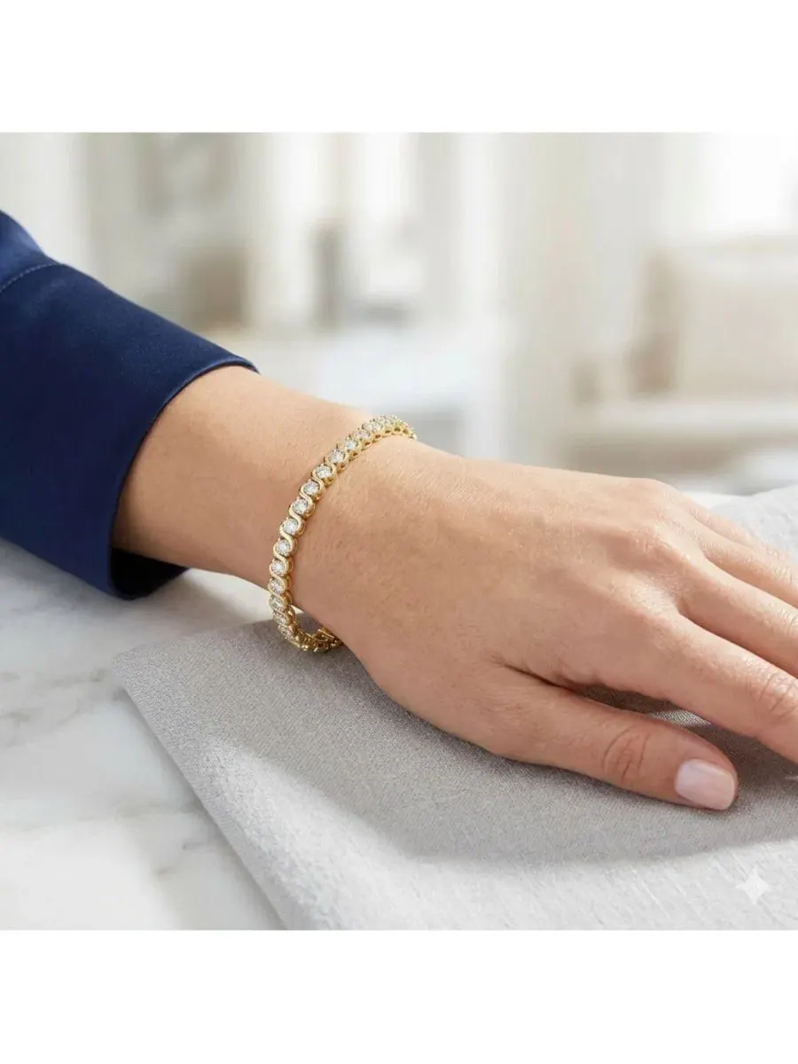 Браслет-теннис с волнообразным дизайном, Radiant Round CZ Polished Wave Design Tennis Bracelet — изображение 3 из 3