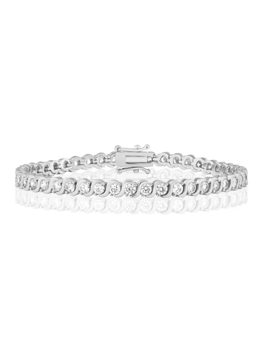 Браслет-теннис с волнообразным дизайном, Radiant Round CZ Polished Wave Design Tennis Bracelet — серебристый