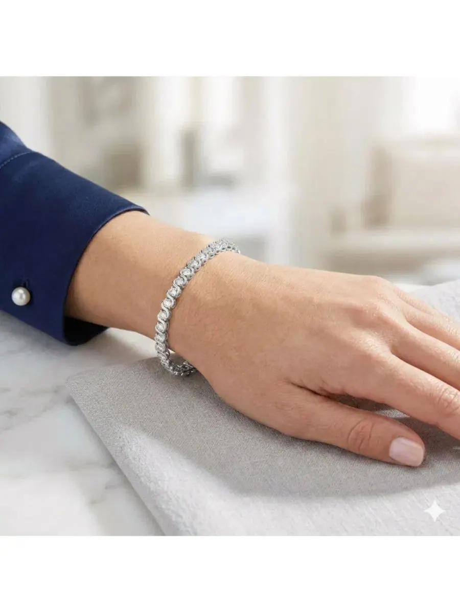Браслет-теннис с волнообразным дизайном, Radiant Round CZ Polished Wave Design Tennis Bracelet — изображение 2 из 3