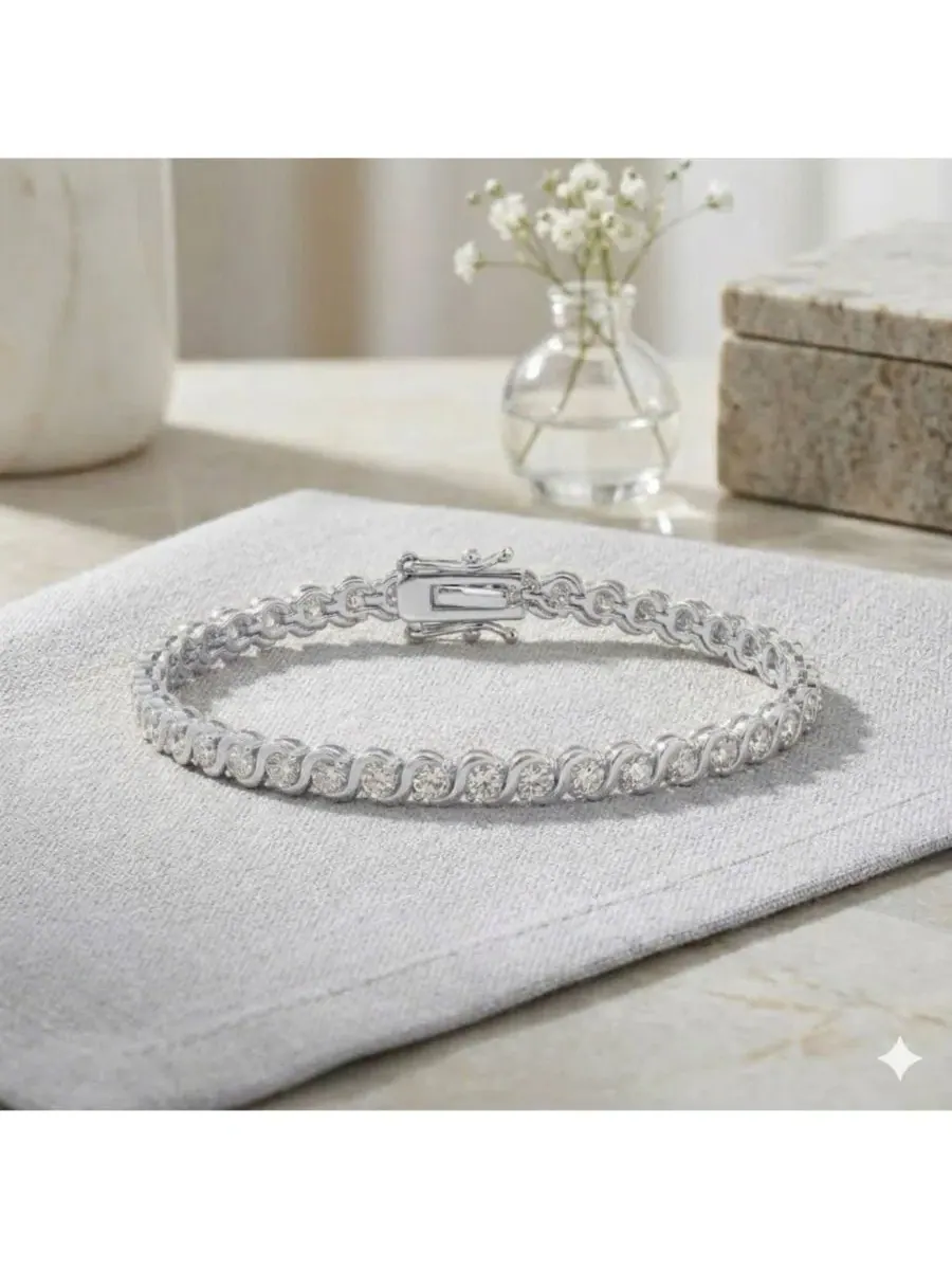 Браслет-теннис с волнообразным дизайном, Radiant Round CZ Polished Wave Design Tennis Bracelet — изображение 3 из 3