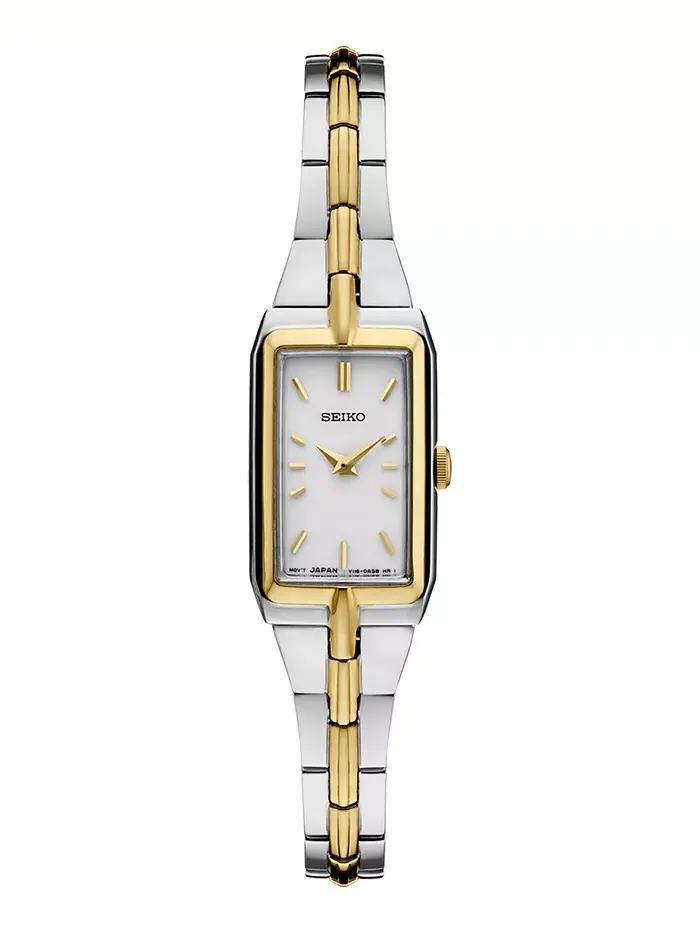 Женские часы Essentials Two Tone с браслетом из нержавеющей стали, ширина 15 мм Seiko