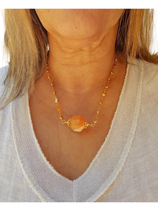 Ожерелье с драгоценными камнями, 16 дюймов + удлинитель 2 дюйма Minu Jewels — изображение 2 из 3, оттенок оранжевый