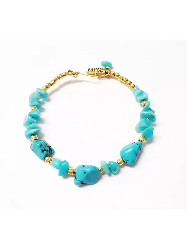 Женский браслет Asiris с бирюзой и амазонитом Minu Jewels — золотистый