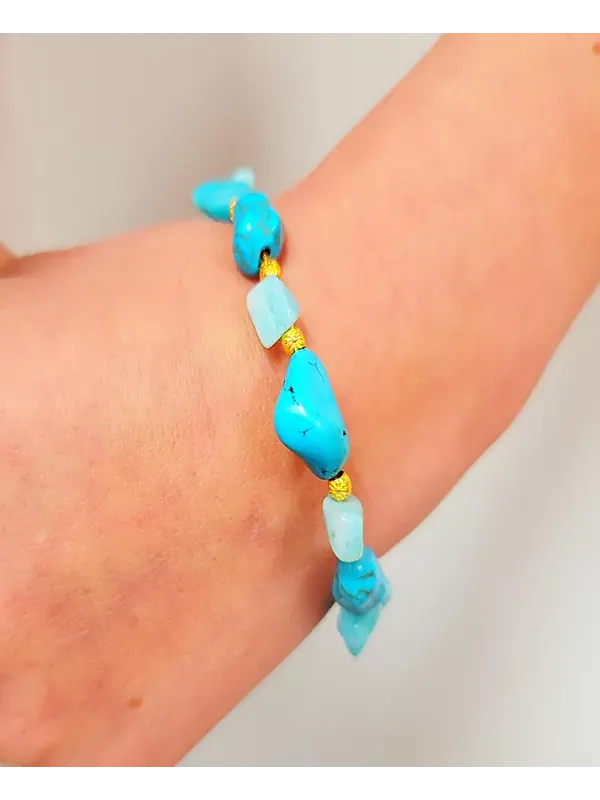 Женский браслет Asiris с бирюзой и амазонитом Minu Jewels — изображение 2 из 2, оттенок золотистый