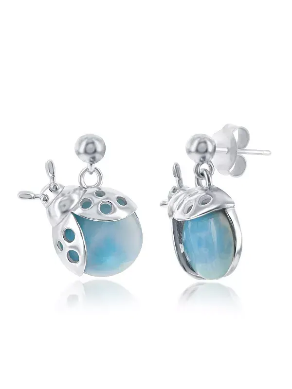 Серьги из стерлингового серебра с ларимаром в виде божьей коровки Caribbean Treasures — синий