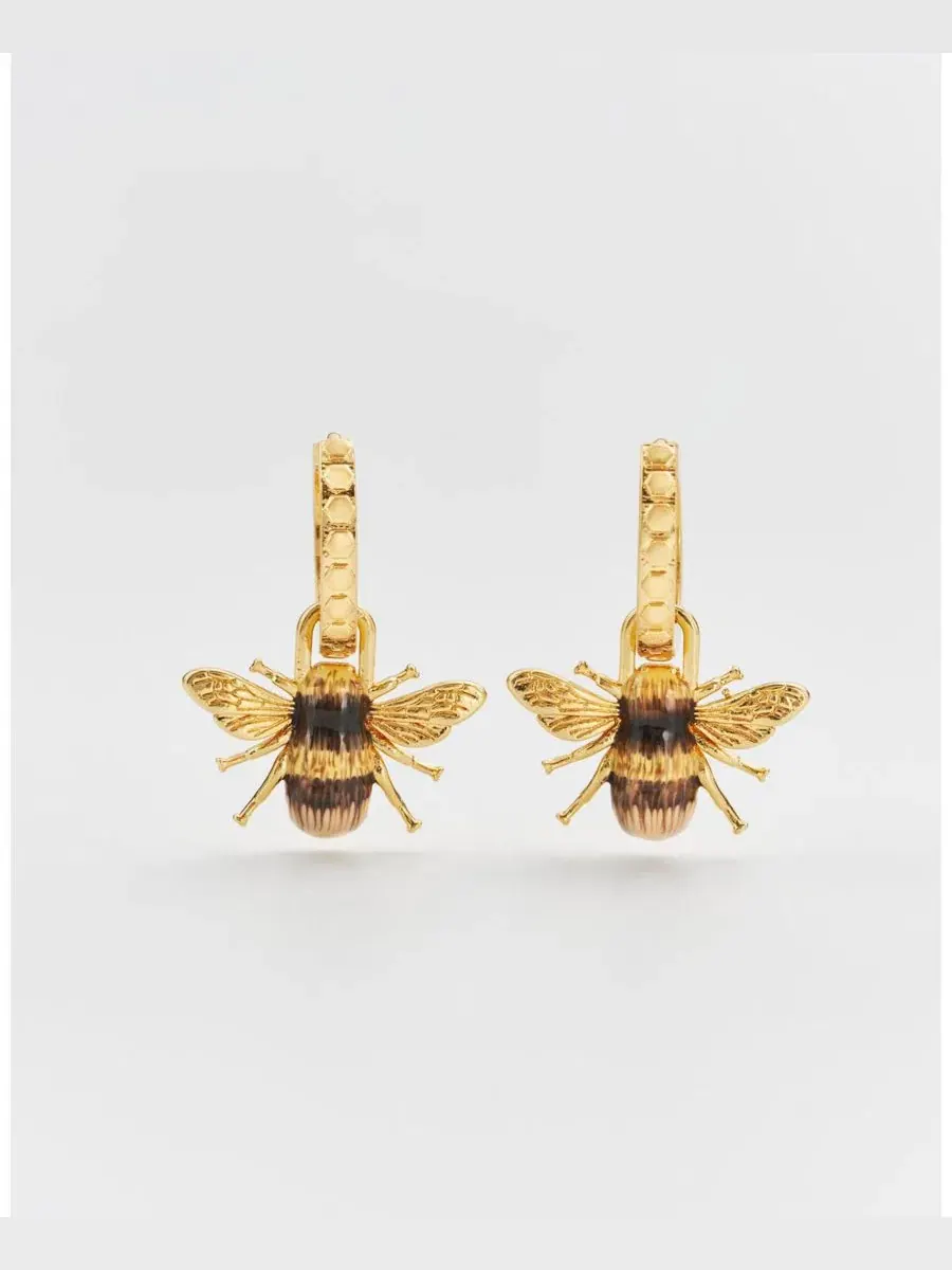 Серьги-гвоздики с пчелкой Honey Bee Huggie Fable England — золотистый