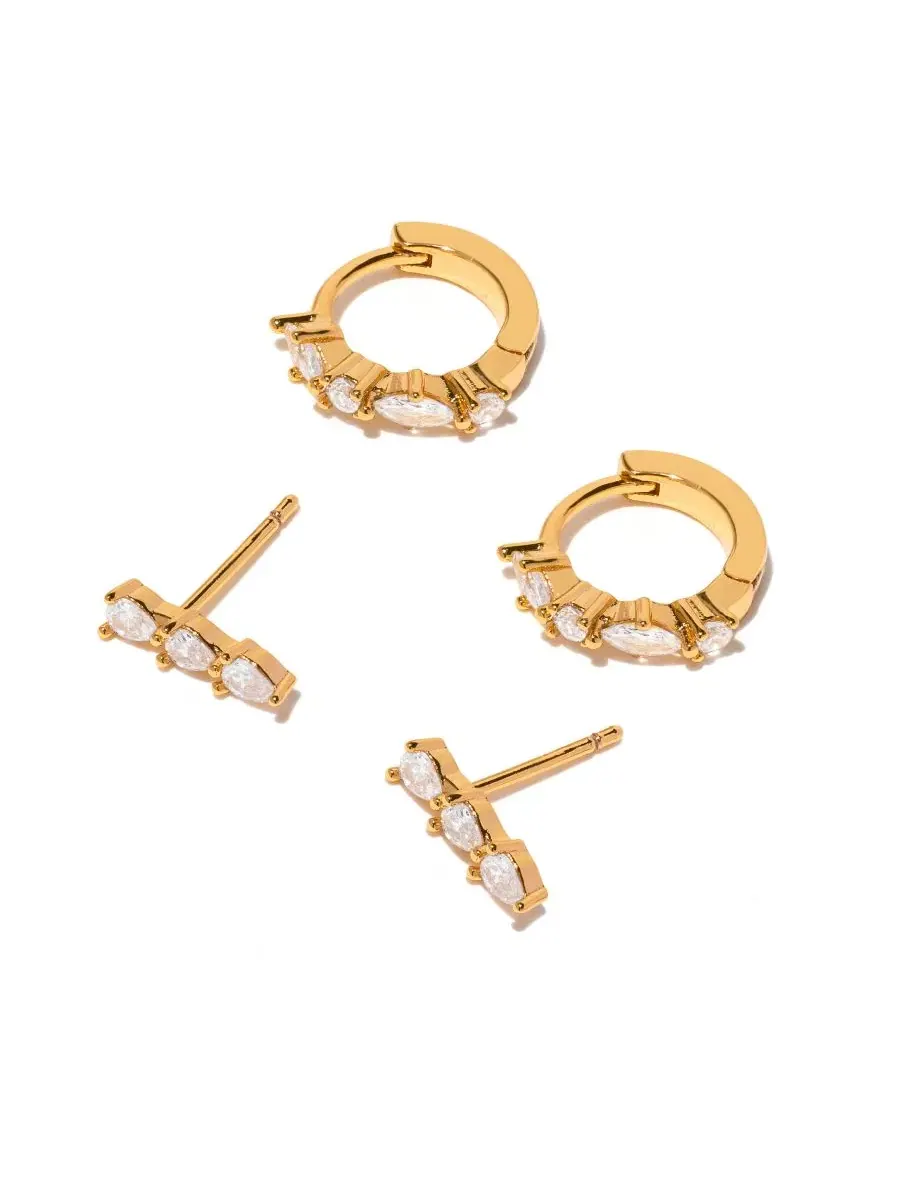 Комплект сережек с кристаллами Capri Earring Set Girls Crew — изображение 2 из 3, оттенок золото