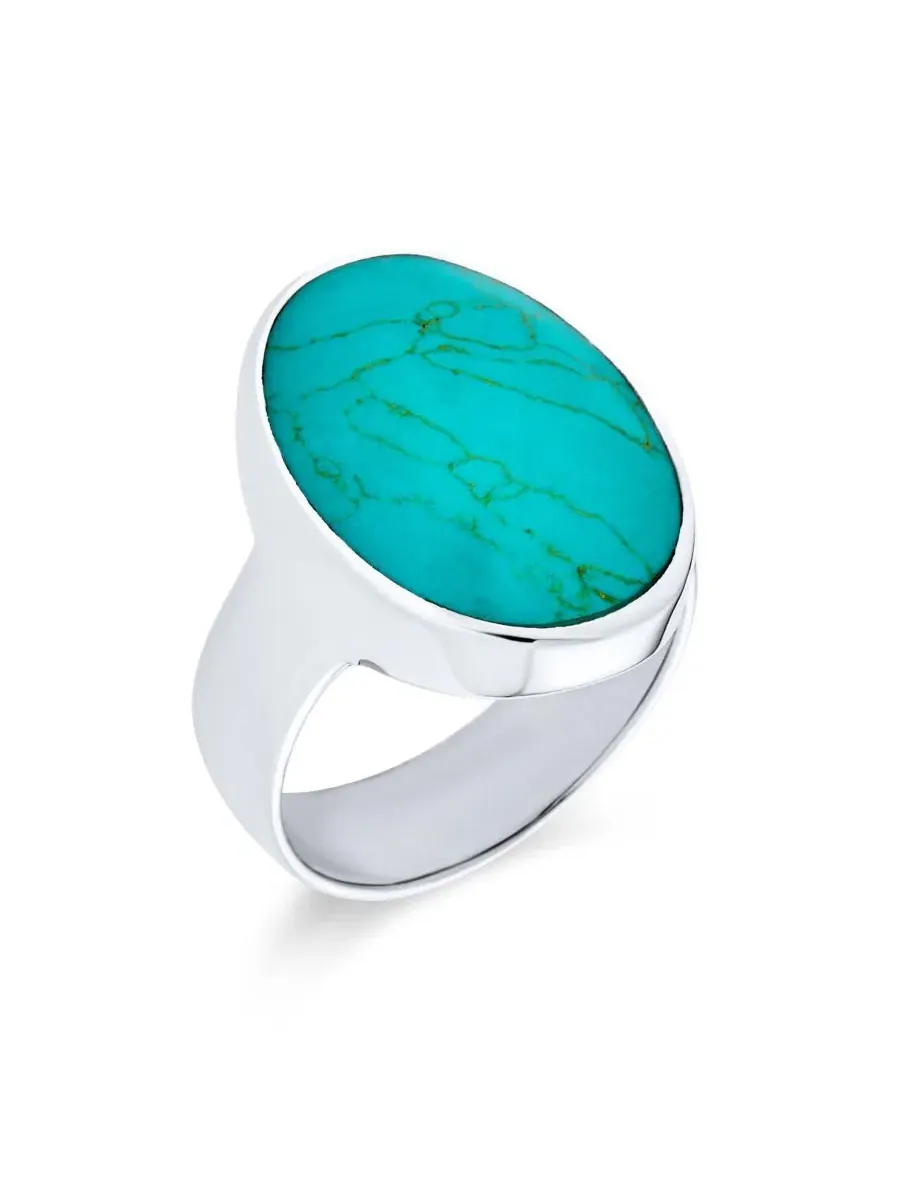 Кольцо с овальным кабошоном натуральной бирюзы Southwest Large Oval Cabochon Natural Blue Turquoise — изображение 2 из 4