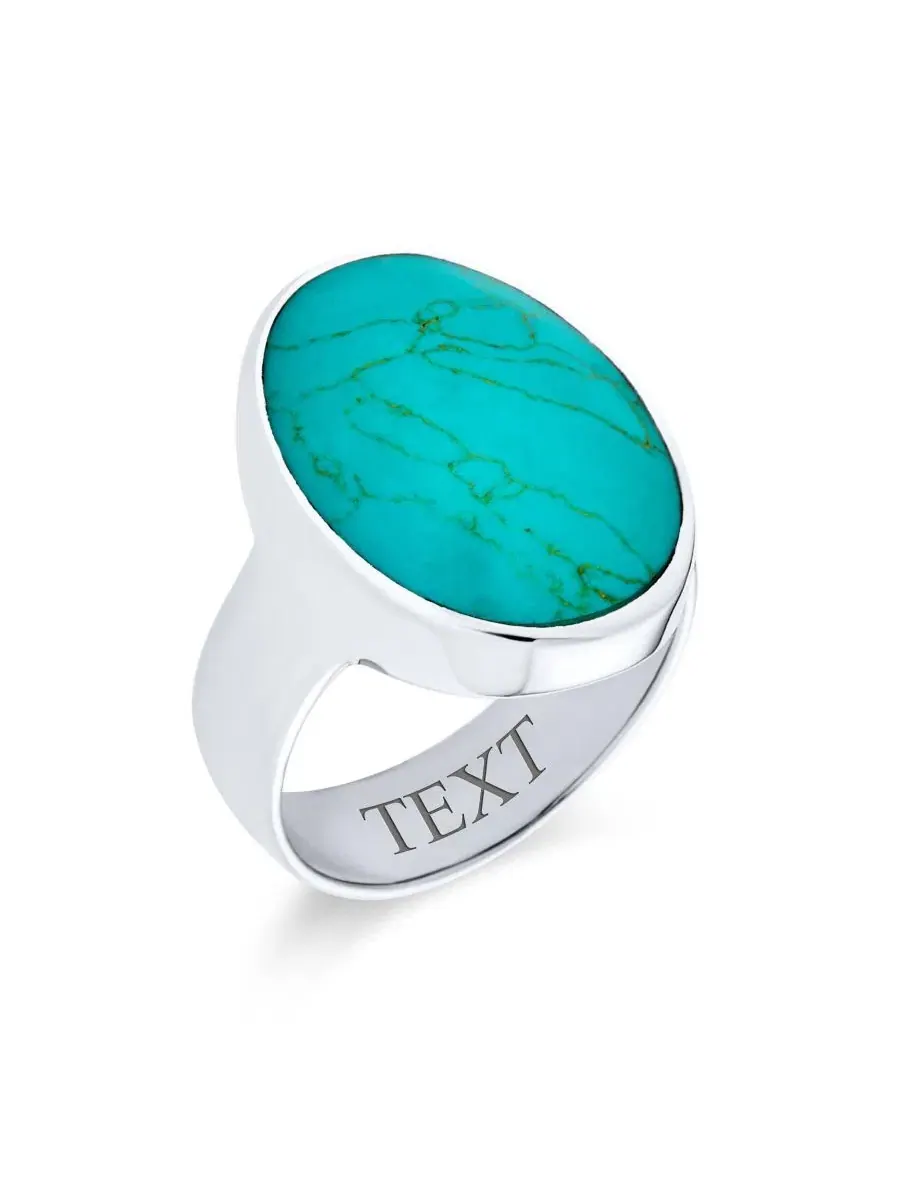 Кольцо с овальным кабошоном натуральной бирюзы Southwest Large Oval Cabochon Natural Blue Turquoise — изображение 3 из 4