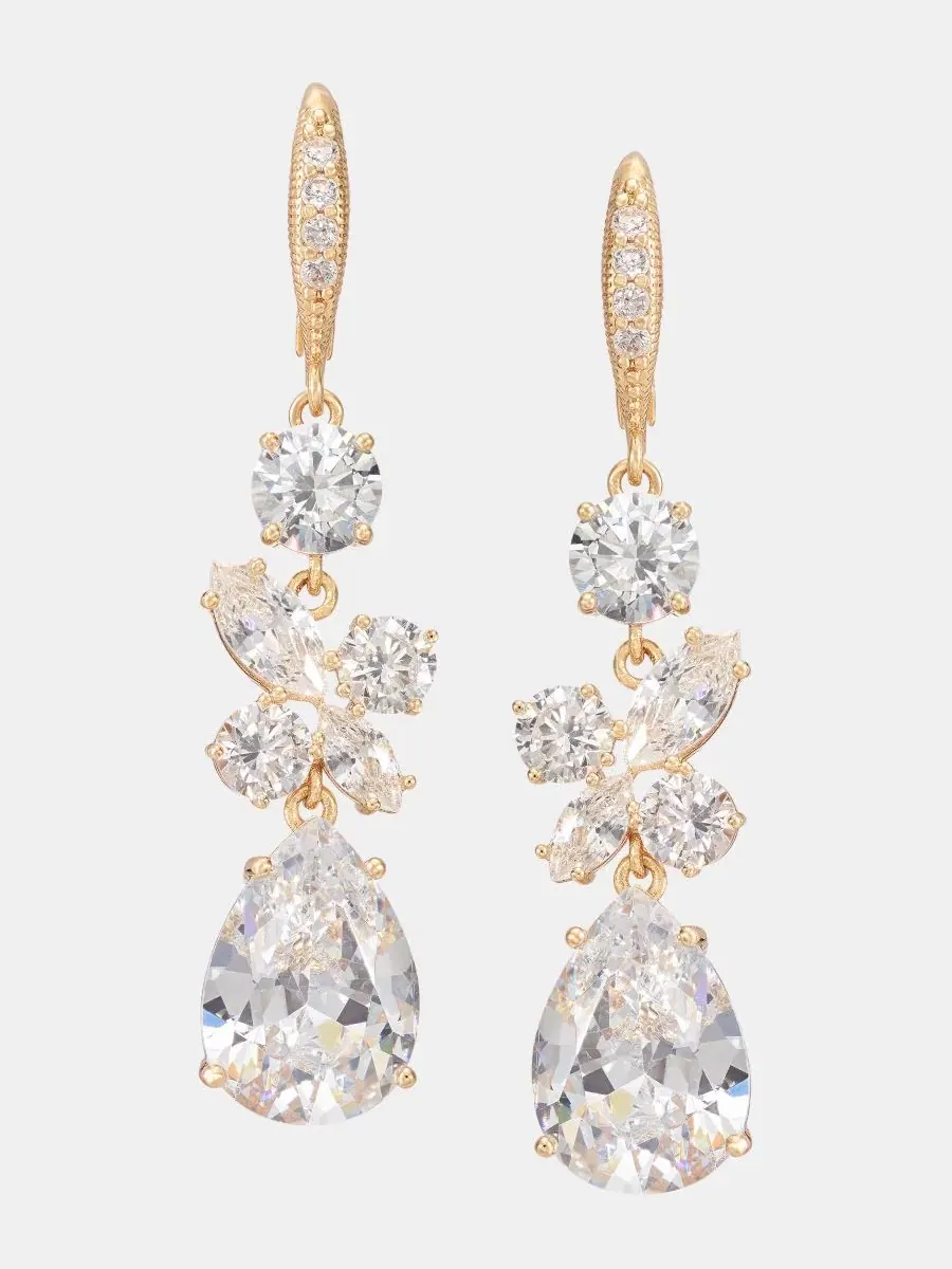 Тройные серьги-подвески с кубическим цирконием Givenchy — изображение 1 из 4, оттенок золото