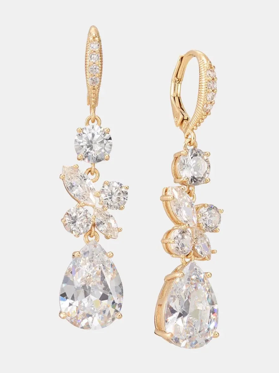 Тройные серьги-подвески с кубическим цирконием Givenchy — изображение 2 из 4, оттенок золото