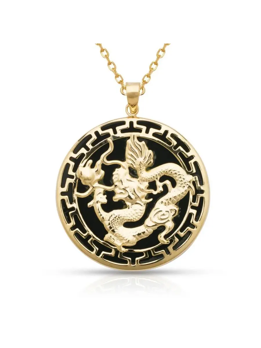 Кулон из желтого золота 14к с драконом и греческим ключом, 26x32 мм Curata Jewelry