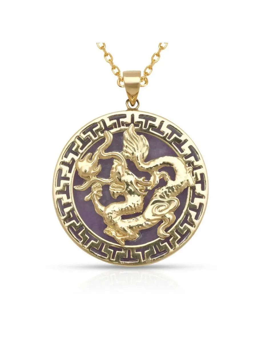 Подвеска-круг из желтого золота 14к с драконом и греческим ключом Curata Jewelry