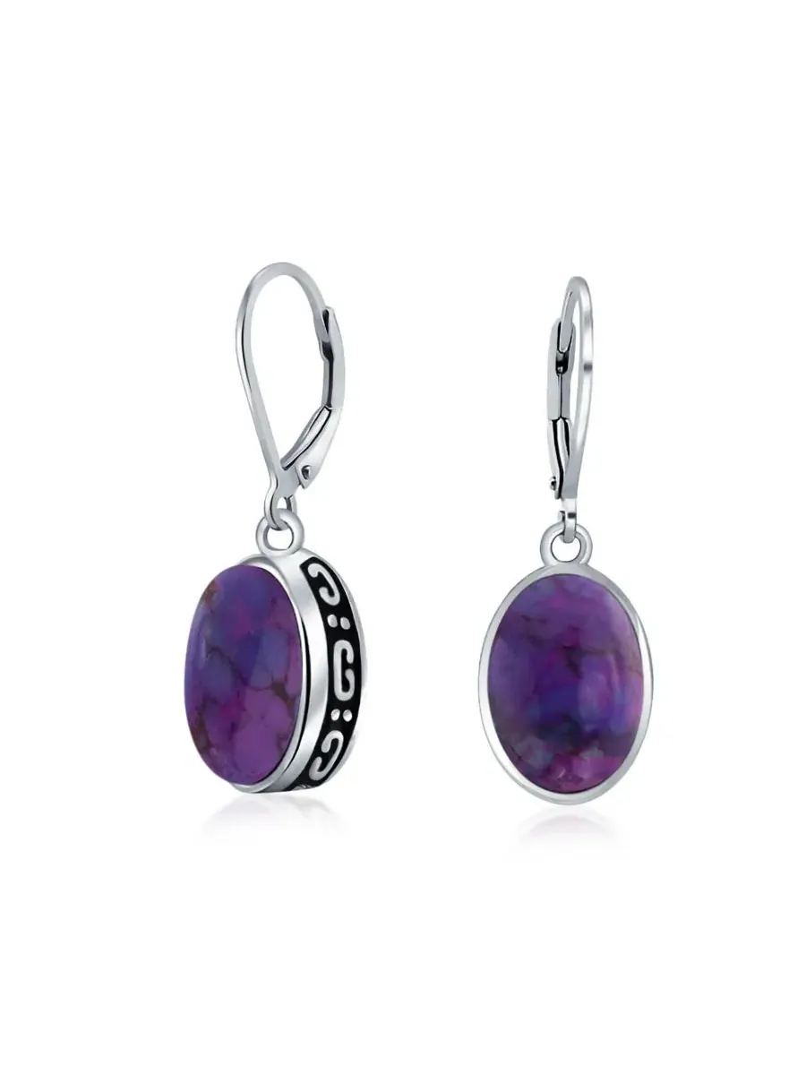 Серьги-подвески из стерлингового серебра с бирюзой овальной формы Purple Turquoise Bling Jewelry