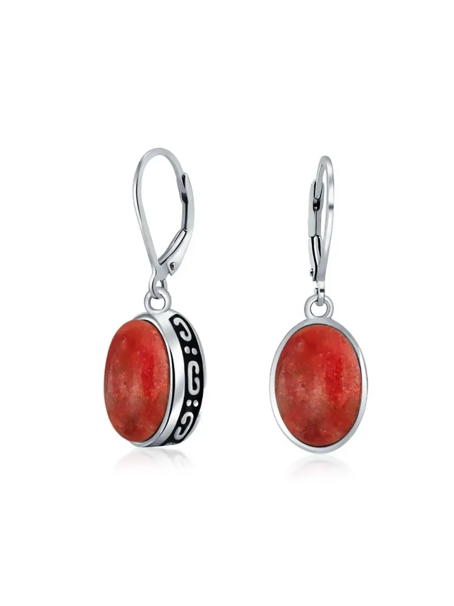 Серьги-подвески из стерлингового серебра с овальным камнем, модель Oval Dome Drop Bling Jewelry