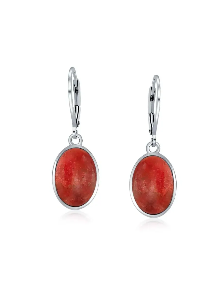 Серьги-подвески из стерлингового серебра с овальным камнем, модель Oval Dome Drop Bling Jewelry — изображение 2 из 4