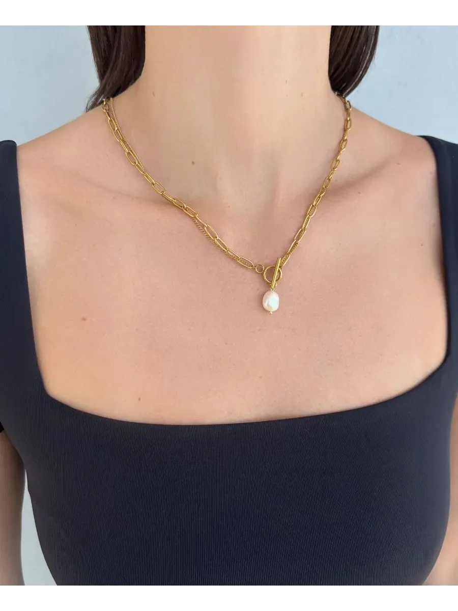 Колье с жемчугом и позолотой 18K ADORNIA — изображение 3 из 4, оттенок белый