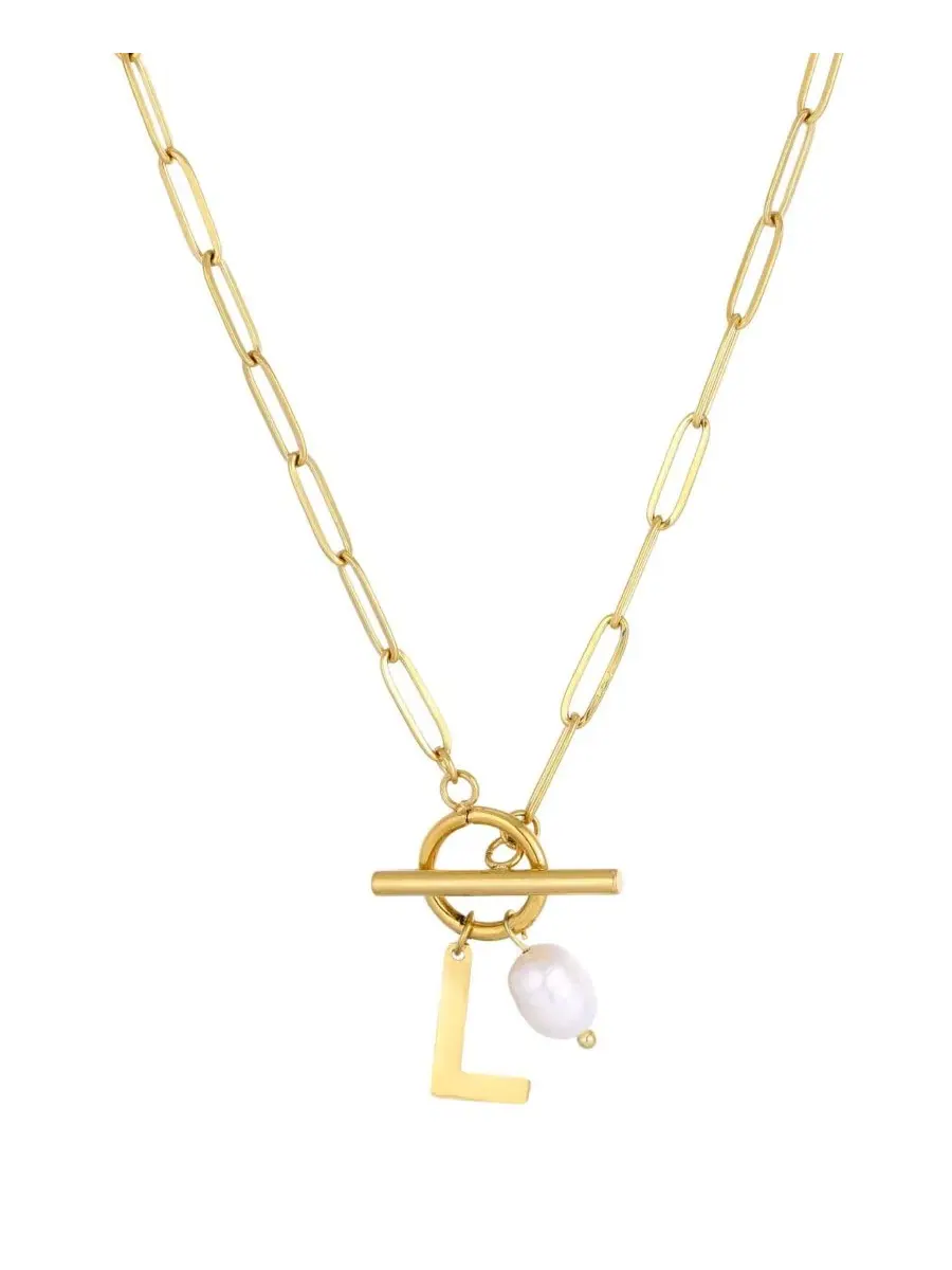 Колье с жемчугом и подвеской-инициалом, 18k золотое покрытие ADORNIA — изображение 1 из 1, оттенок белый