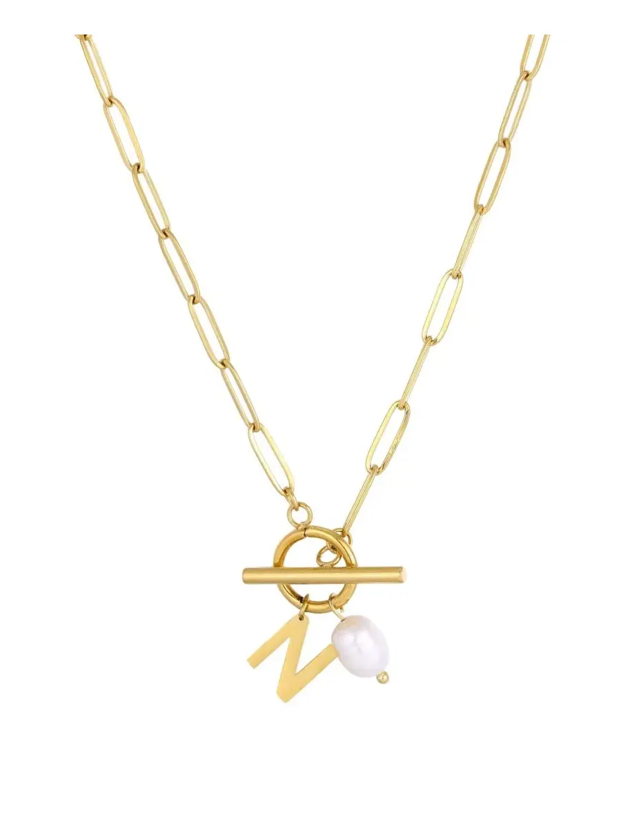 Колье с жемчугом и инициалом, 18k золото, модель Initial Toggle ADORNIA — изображение 1 из 1, оттенок белый