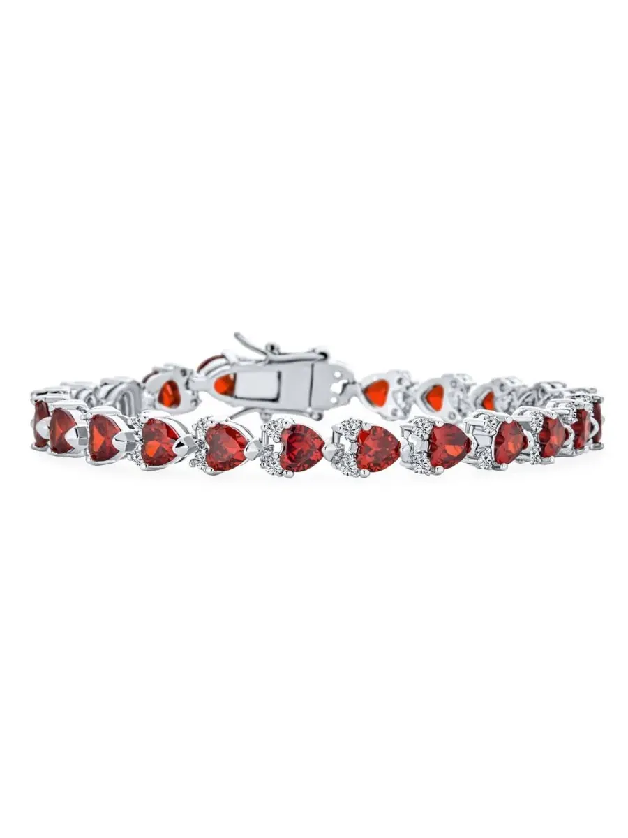 Браслет-тенниска с сердцем из фианитов, красный Bling Jewelry — изображение 1 из 3