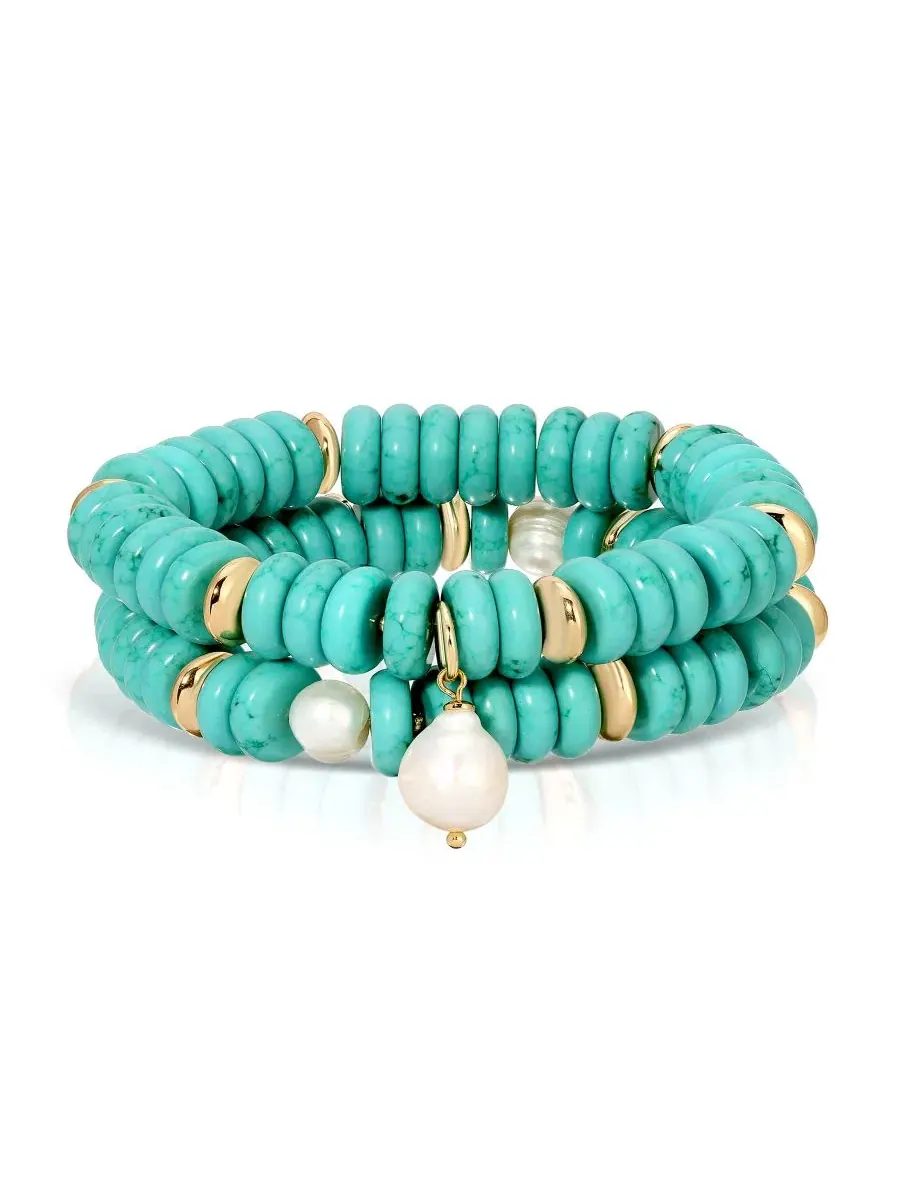 Набор растягивающихся браслетов Amalfi Stretch Bracelet Set ETTIKA — изображение 1 из 4, оттенок бирюзовый