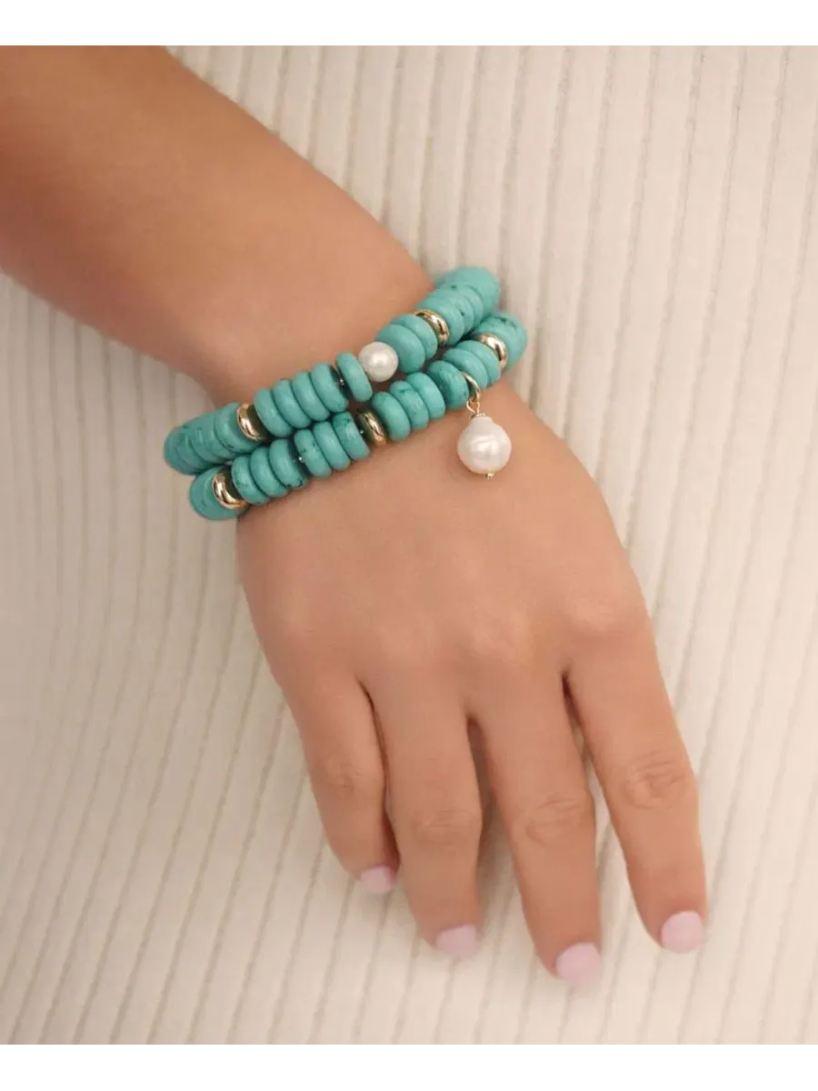 Набор растягивающихся браслетов Amalfi Stretch Bracelet Set ETTIKA — изображение 2 из 4, оттенок бирюзовый