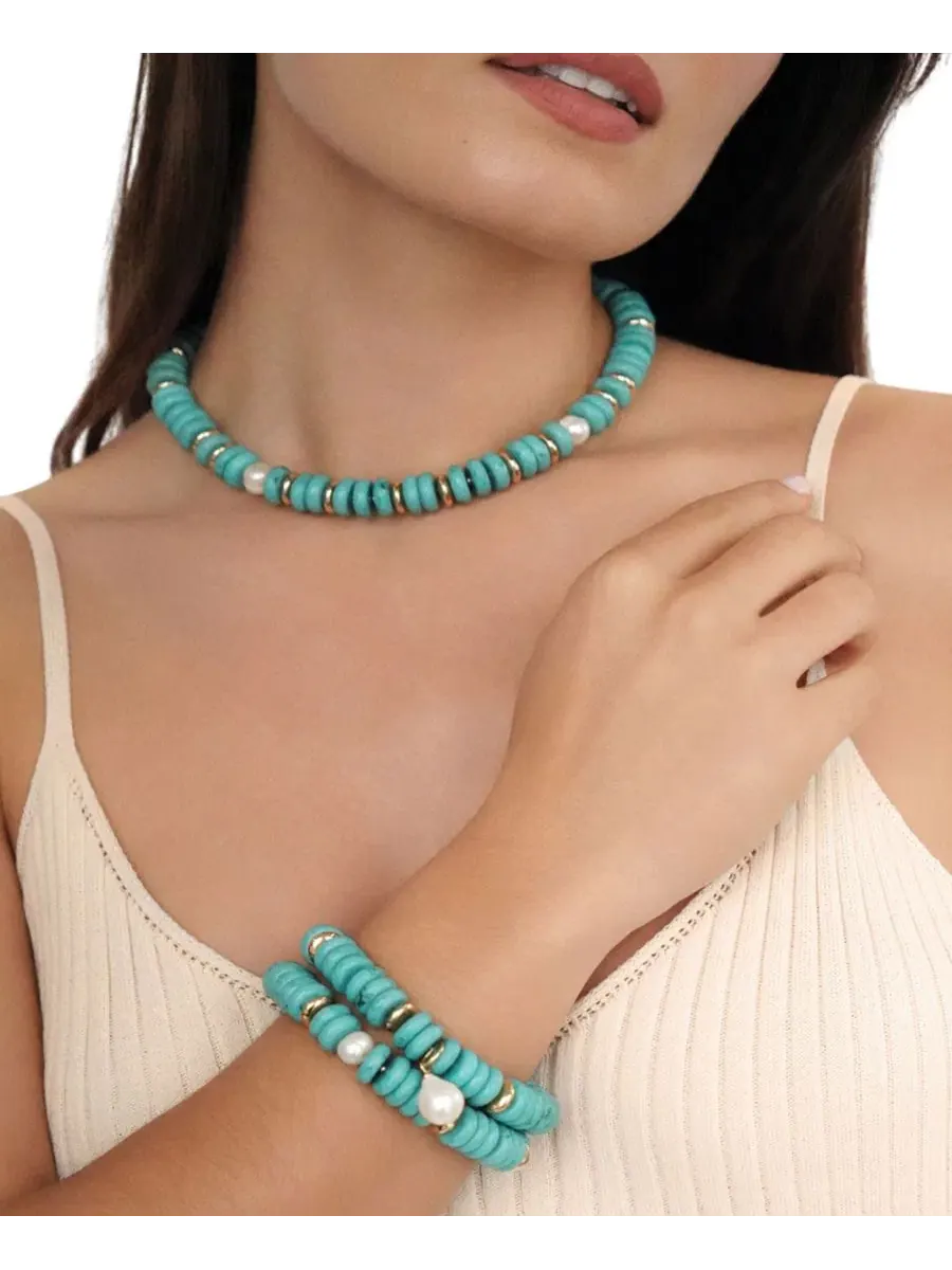 Набор растягивающихся браслетов Amalfi Stretch Bracelet Set ETTIKA — изображение 4 из 4, оттенок бирюзовый
