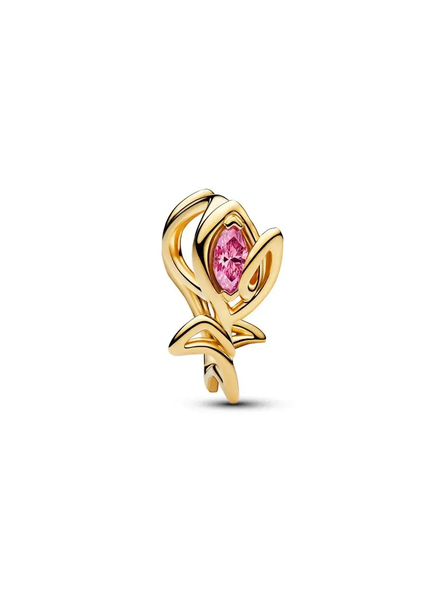 Подвеска-тюльпан с розовым кубическим цирконием, Tulip Openwork Charm Pandora — изображение 1 из 4, оттенок золотистый