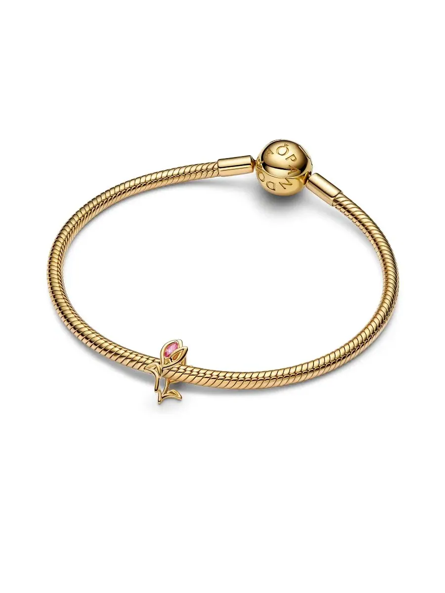 Подвеска-тюльпан с розовым кубическим цирконием, Tulip Openwork Charm Pandora — изображение 3 из 4, оттенок золотистый