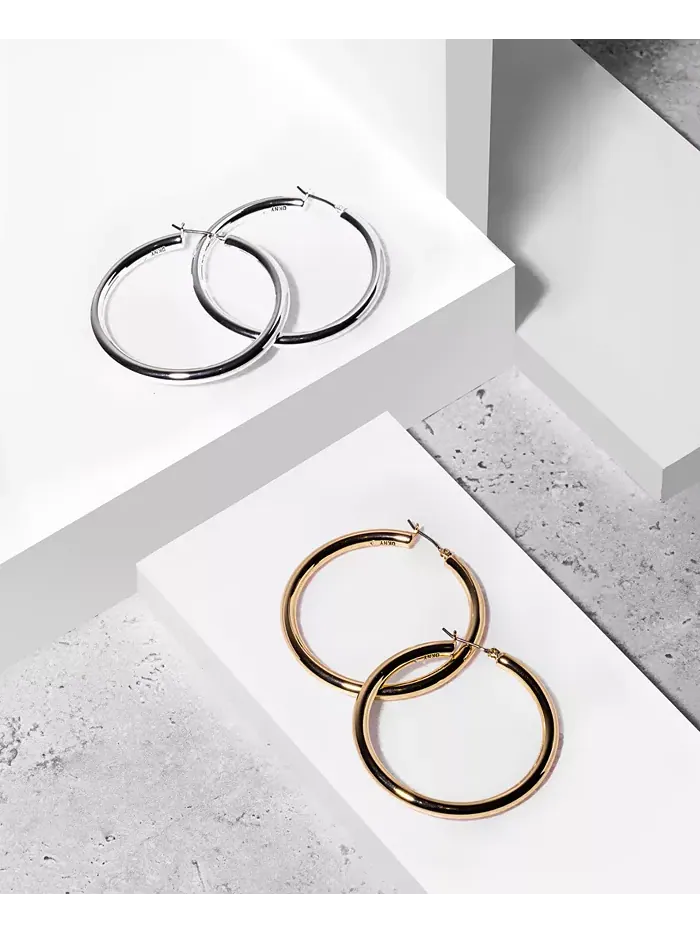 Толстые серьги-кольца 2 дюйма DKNY — изображение 3 из 3, оттенок серебряный
