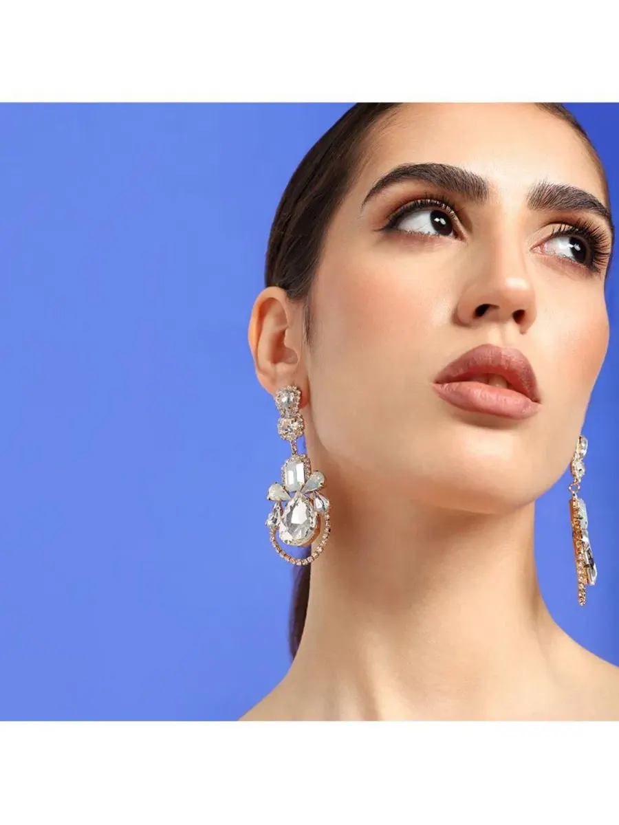 Серьги-подвески с кристаллами Rhinestones Drop SOHI — изображение 3 из 5, оттенок золото