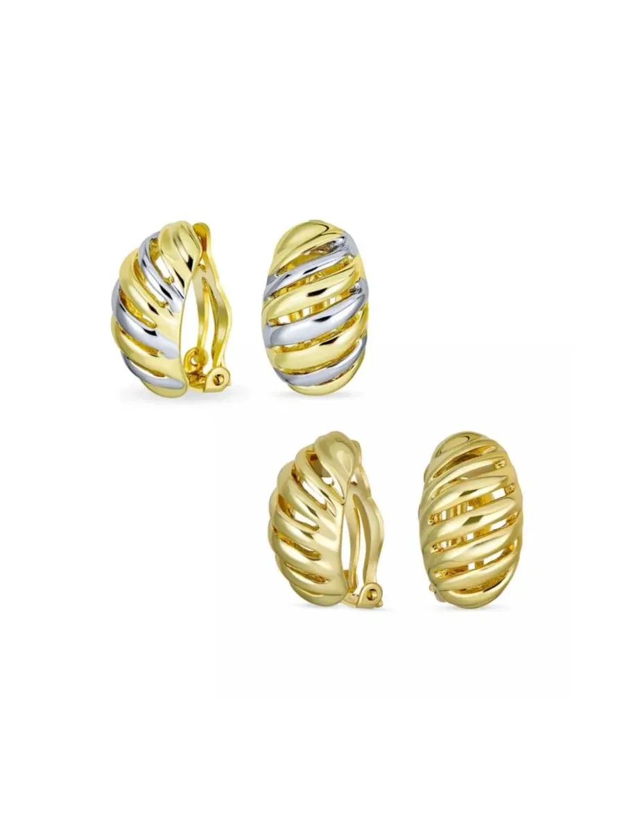 Серьги-клипсы с полосатым принтом, 2 пары Bling Jewelry — изображение 1 из 4, оттенок золотистый