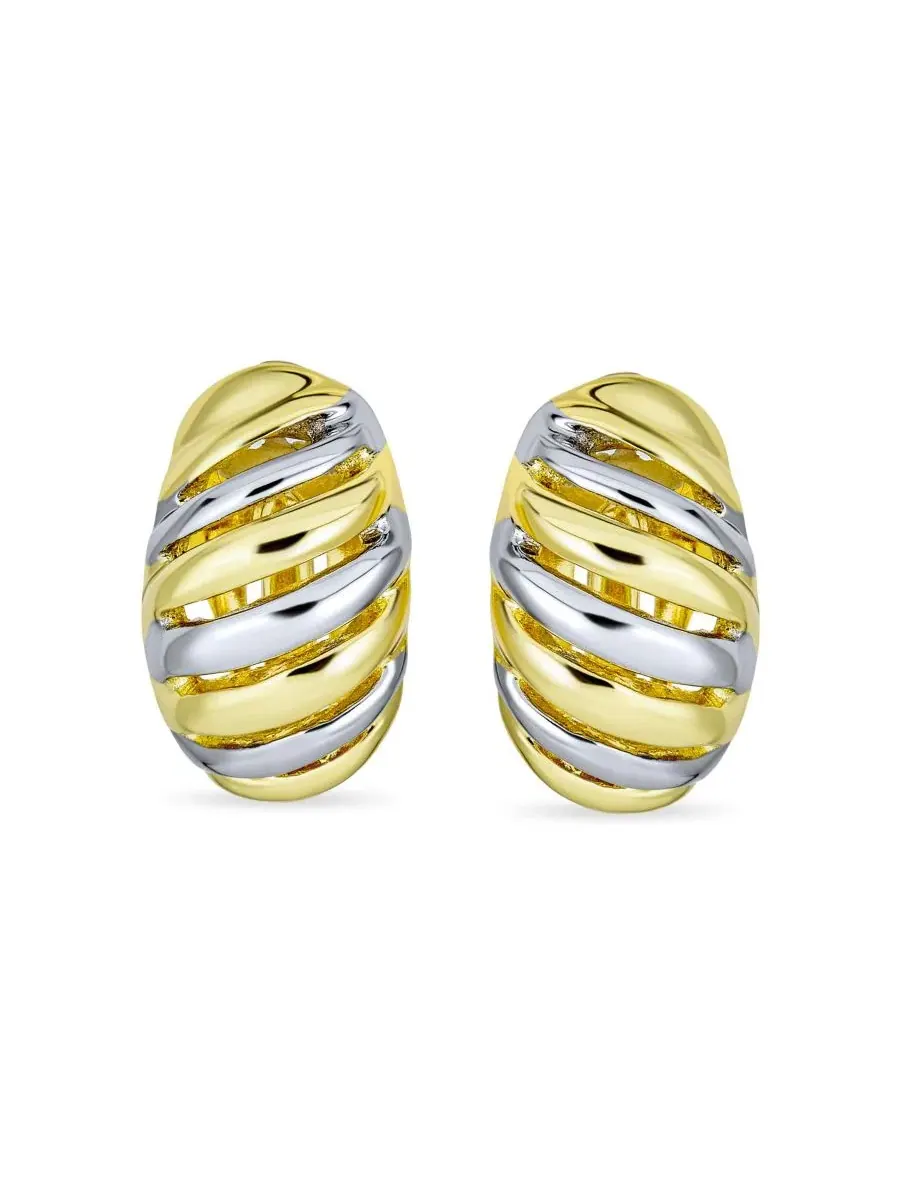 Серьги-клипсы с полосатым принтом, 2 пары Bling Jewelry — изображение 3 из 4, оттенок золотистый