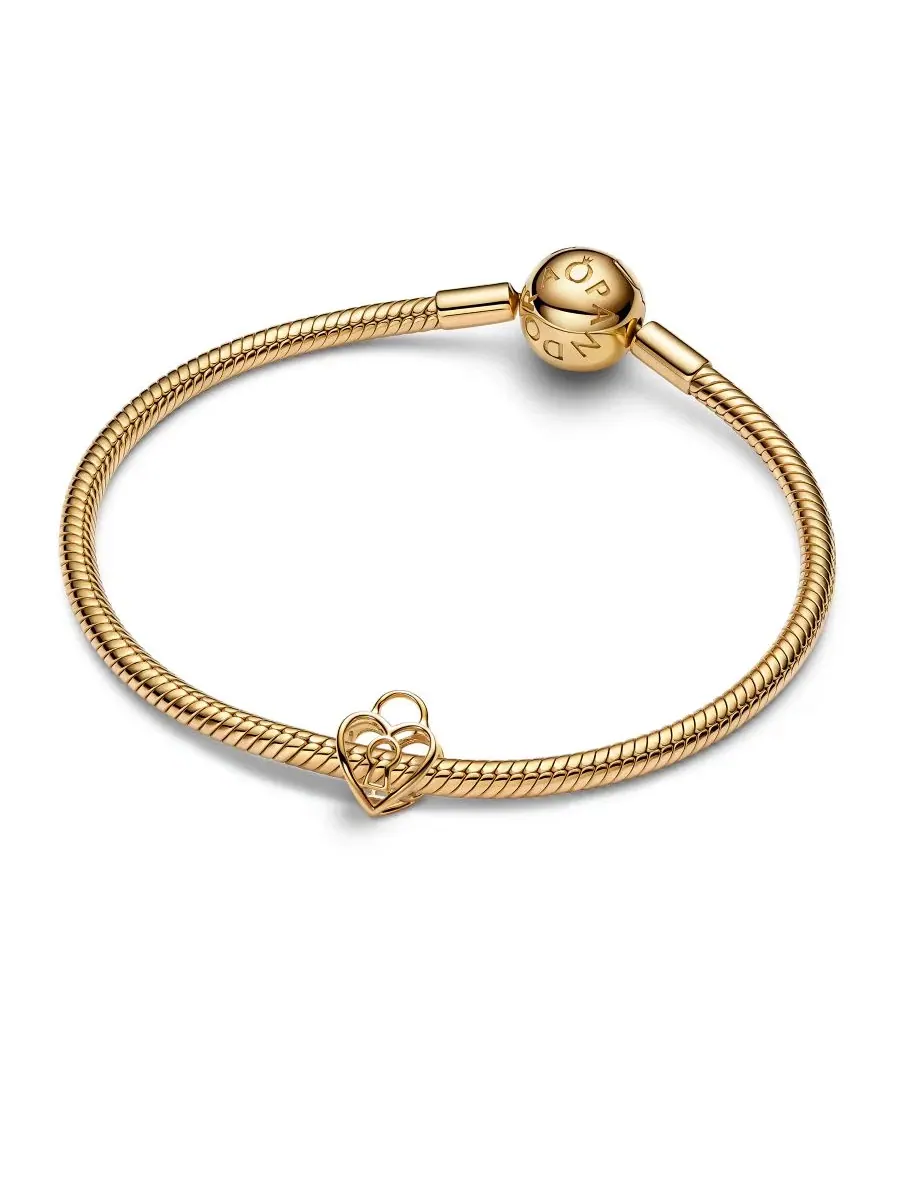 Подвеска с сердцем и замком Openwork Heart Padlock Pandora — изображение 3 из 4, оттенок золото