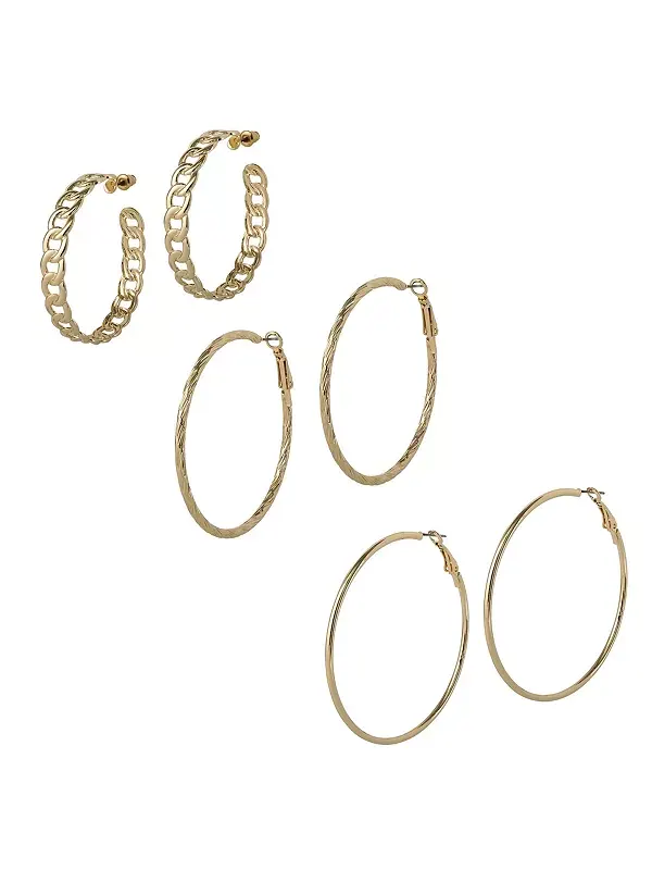 Комплект из трех серег-колец и цепочки в золотистом оттенке Jessica Simpson — изображение 1 из 4, оттенок золото