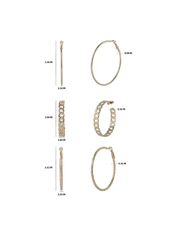 Комплект из трех серег-колец и цепочки в золотистом оттенке Jessica Simpson — изображение 3 из 4, оттенок золото