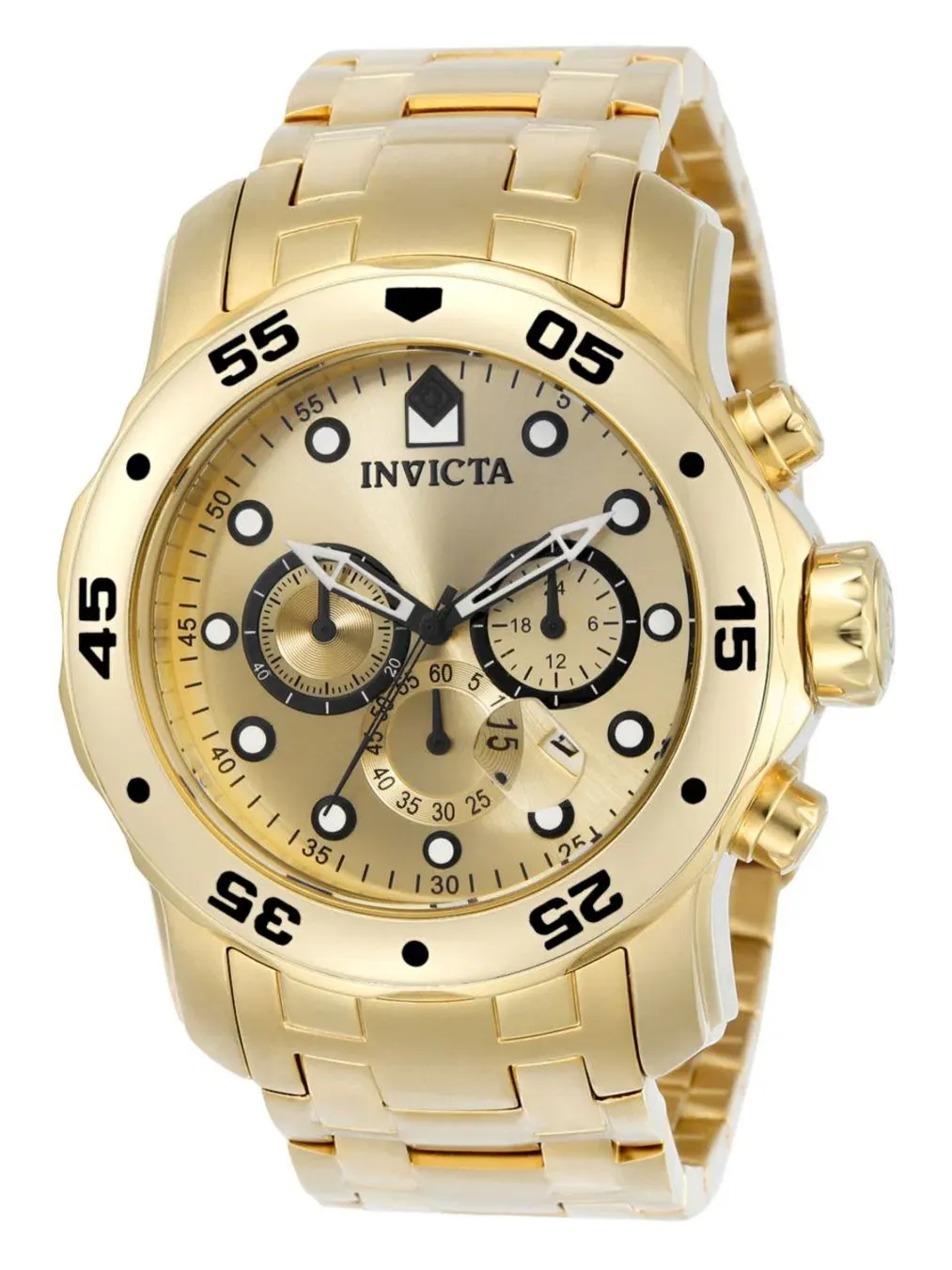 Мужские кварцевые часы-хронограф 0074 Pro Diver с золотым циферблатом Invicta