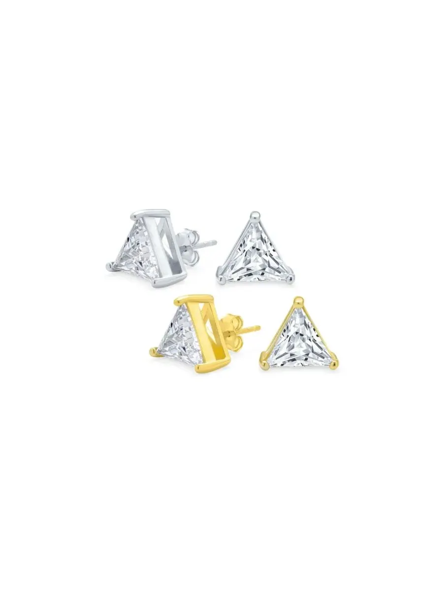 Серьги-пусеты с фианитами треугольной огранки, с позолотой, 7 мм Bling Jewelry — изображение 1 из 5