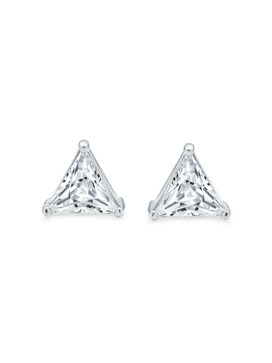 Серьги-пусеты с фианитами треугольной огранки, с позолотой, 7 мм Bling Jewelry — изображение 2 из 5