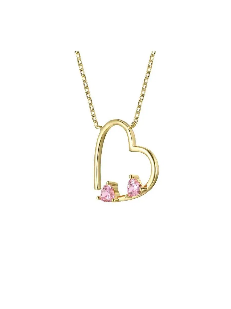 Подвеска-сердце с кристаллами CZ, 14K позолота, стерлинговое серебро Genevive — изображение 3 из 4, оттенок розовый