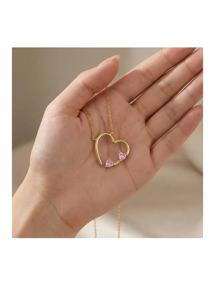 Подвеска-сердце с кристаллами CZ, 14K позолота, стерлинговое серебро Genevive — изображение 4 из 4, оттенок розовый