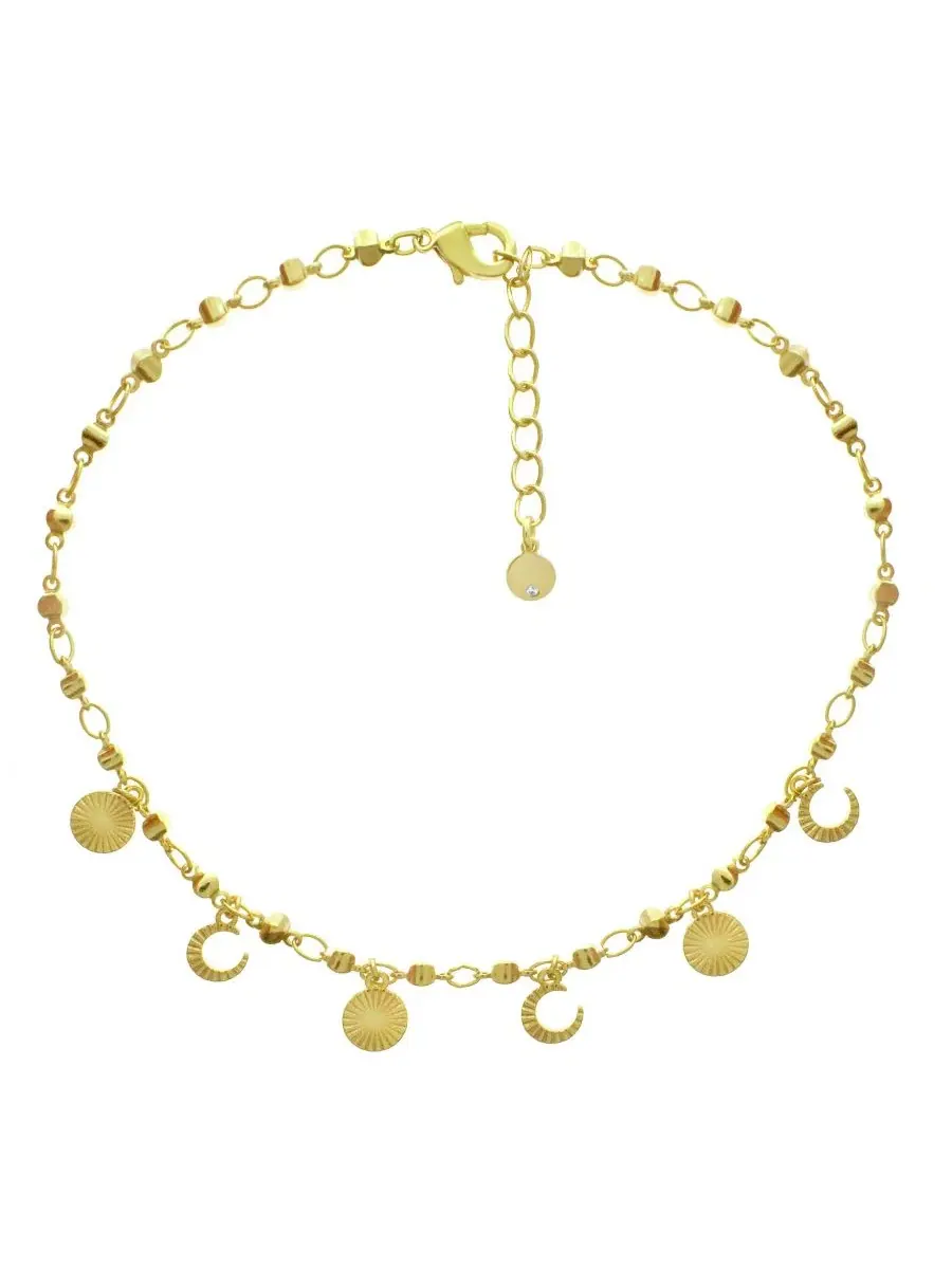 Браслет на щиколотку с подвесками Луна и Диск, Moon and Disc Charm Anklet And Now This — изображение 1 из 1, оттенок золото