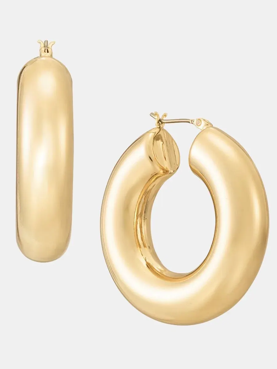 Серьги-кольца DKNY, толстые, средние, 1,6" — изображение 2 из 4, оттенок золото