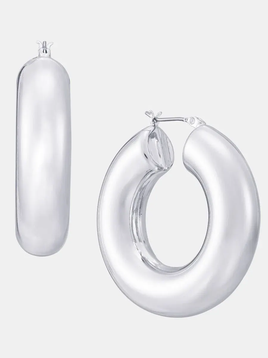 Серьги-кольца толстые DKNY — изображение 2 из 4, оттенок серебряный